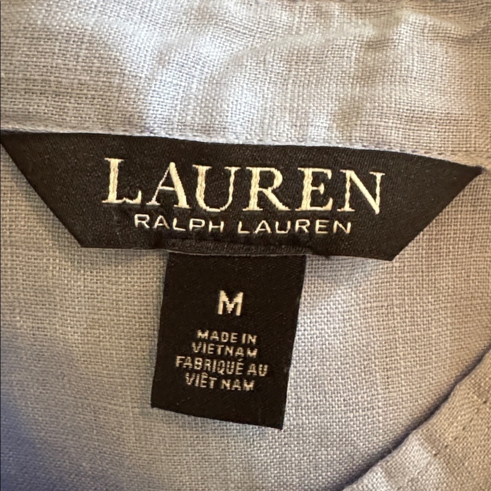 Lauren Ralph Lauren Linen Ruffle Button Down Blouse Light Blue Coastal M Preppy - Picture 13 of 13
